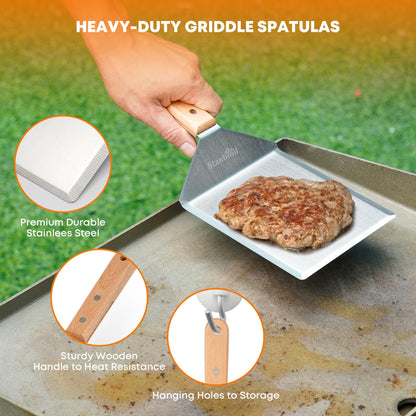 Stanbroil 5 Piece Smash Burger Press Kit for Flat Top Grill, Stainless Steel Grill Spatula and Burger Smasher, Spice Shaker, Squeeze Bottles and Patty Paper for BBQ Griddle Cooking