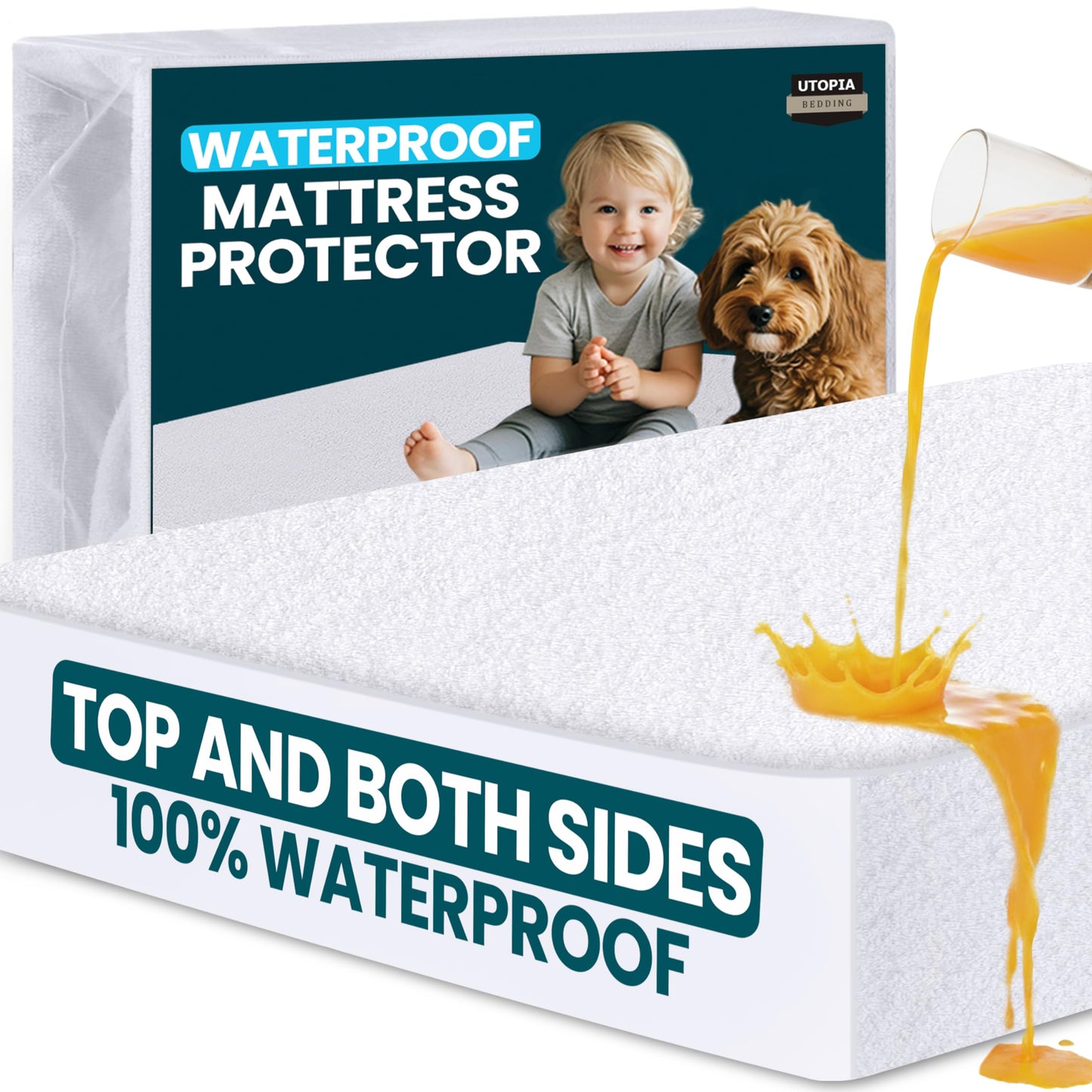 Utopia Bedding Dual Sided Mattress Protector with Waterproof Terry Top and Side Panels Twin Size, Soft and Breathable Mattress Cover, Fitted Style with Stretchable Elastic Pockets