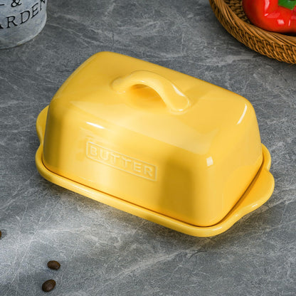 ADIVEE Large Butter Dish for 1 lb Block of Canadian Butter, Porcelain Butter Keeper Fit a Full Pound Block of Butter, Butter Container for an Entire Pound Butter,Color-Yellow