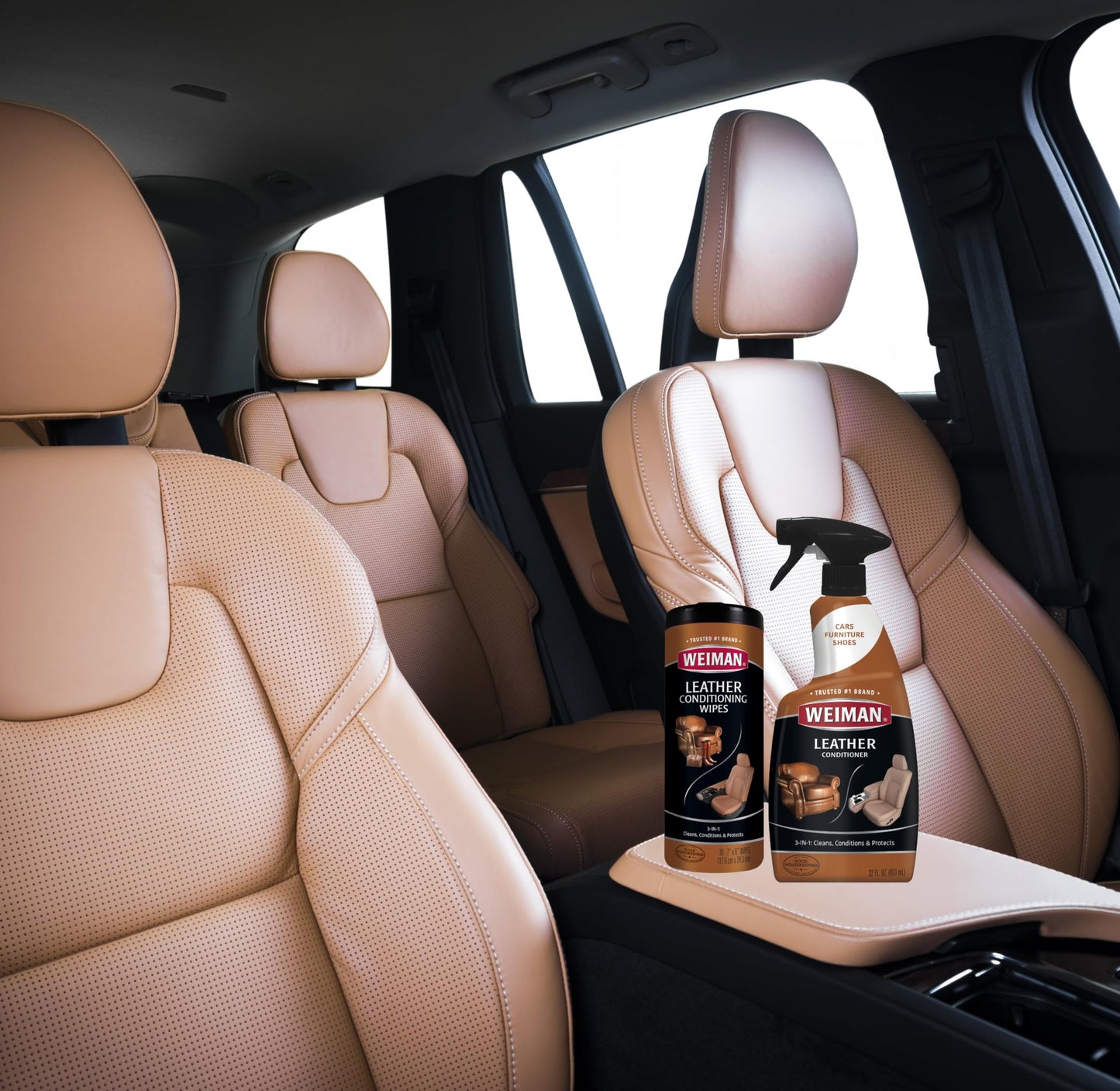 Weiman 3-in-1 Leather Cleaner, Conditioner & UVX Protector for Cars, Furniture, Auto Interior, Shoes, Purses & Handbags - 2 Pack with Microfiber Towel Included