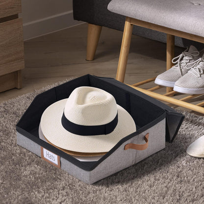 WERNNSAI Hat Storage Box for Men Women, Clear Window Hat Boxes Organizer Bag with Expanded Capacity, Holds up to 28 Hats Case with Lid for Baseball Caps Travel Closet, Grey