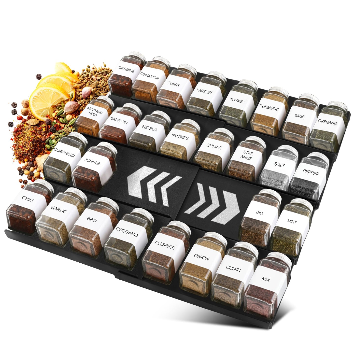 ALCOVA Expandable Spice Drawer Organizer - Adjustable 4 Tier Drawer Spice Organizer Tray Insert for Efficient Spice Organization in Drawer
