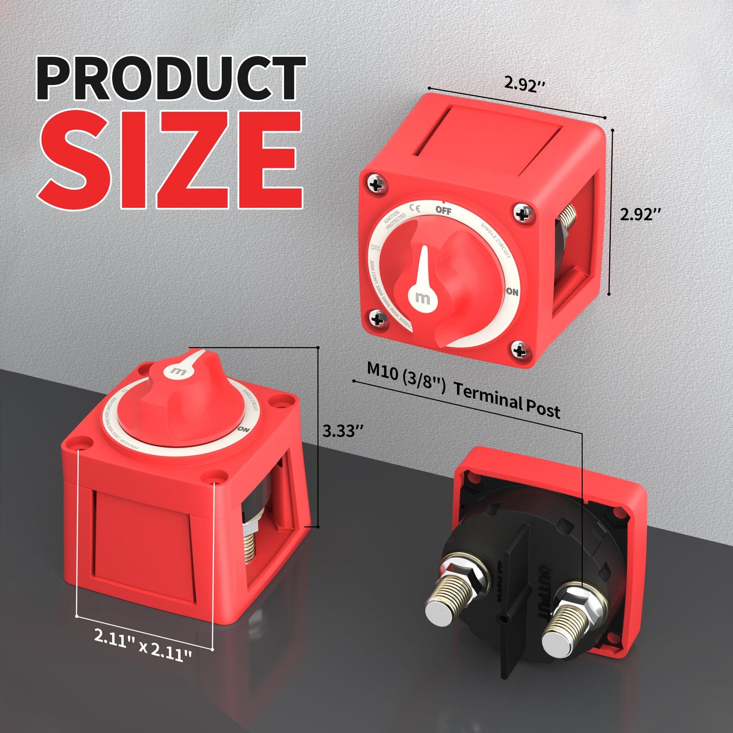 RVMARINEPAT Boat Battery Disconnect Switch Waterproof 12V 48V Battery Shut Off Switch ON/Off 300A Heavy Duty & Ignition Protected Power Kill Switch for Marine Car RV Truck