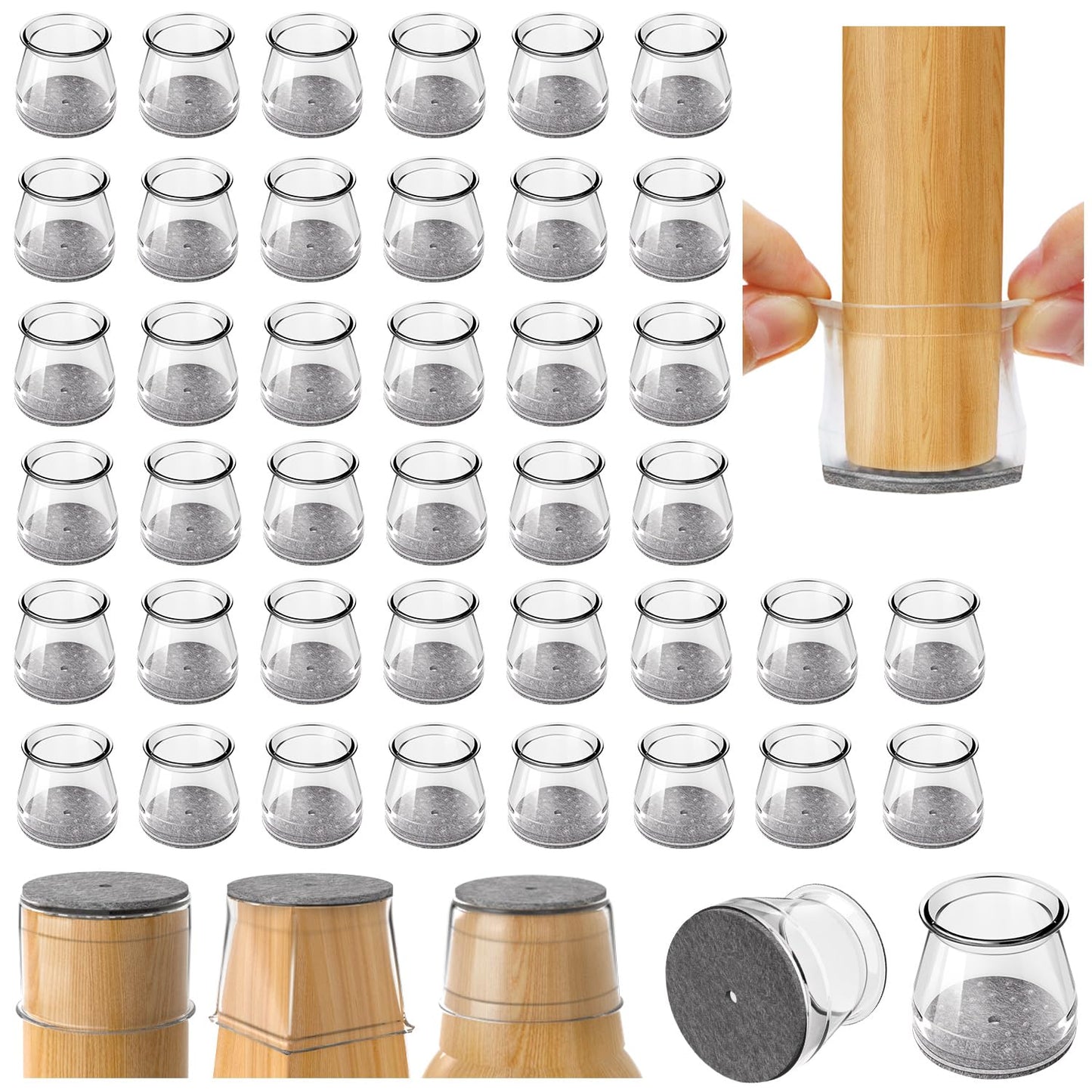 40PCS Chair Leg Floor Protectors Furniture Sliders for Hardwood Floors, Silicone Chair Leg Protectors for Protecting Floors from Scratches and Noise, Clear-Universal Large