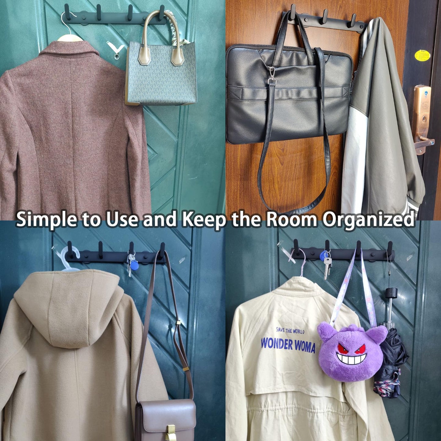 Sumlache Strong Magnetic Coat Hooks-4 Hooks Matte Black Magnetic Hanger Holder-Heavy Duty Magnetic Rack for Hanging Coat, Bag, Helmet, Backpack (4 Hooks)