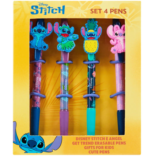 Disney Stitch Pen Set for Girls Teens Black Ballpoint Pen Uni Office School Supplies Gift Set of 4 Kawaii Womens Stationery Stitch Gifts
