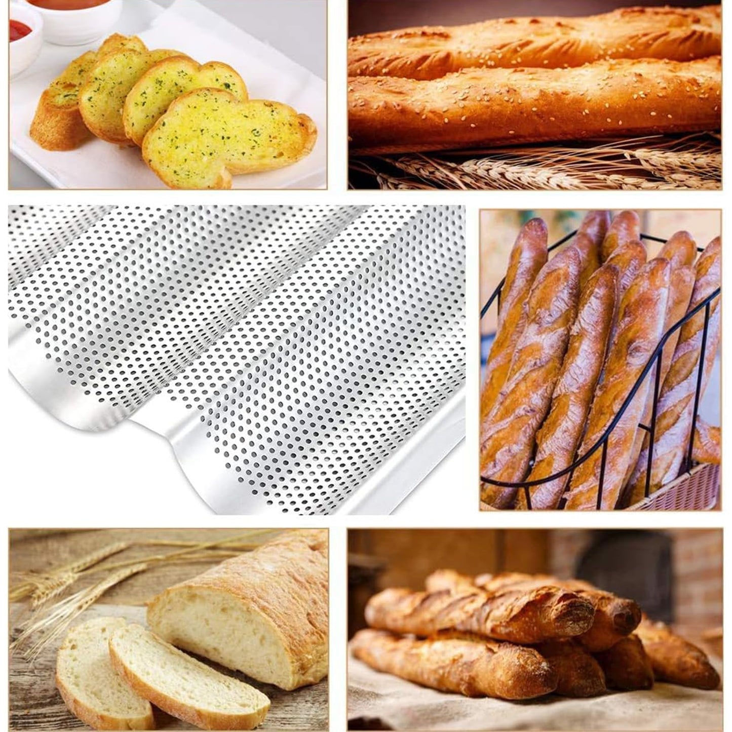 XUANZHI French Bread Baking Pan with Professional Proofing Cloth, 4 Loaves Baguette Bread Pan Long Sourdough Bread Baking Tray Perforated French Bread Pan for Professional Home,Bread Scraper