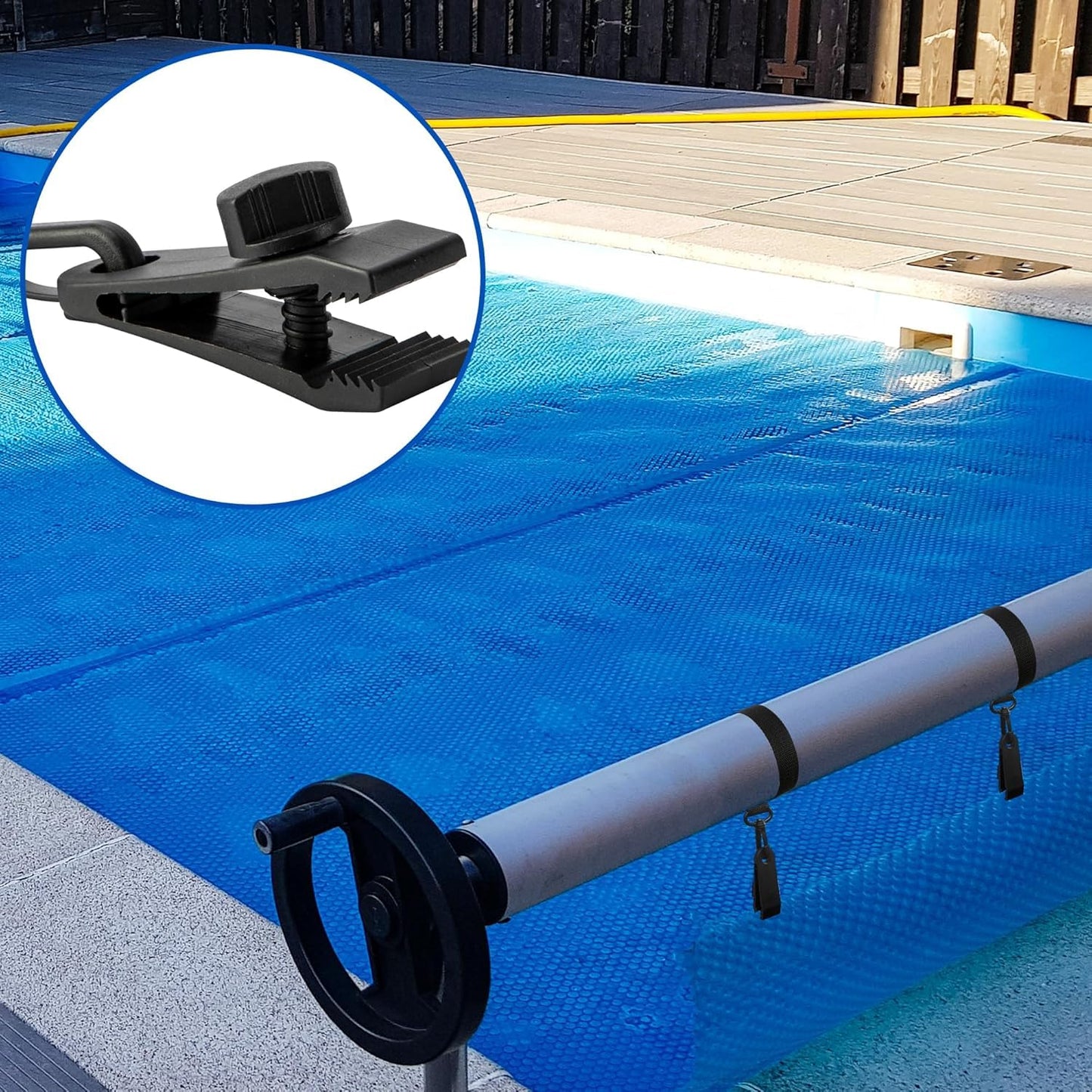 codree 36 Pcs Pool Solar Cover Reel Attachment Kit, Inground Swimming Pool Solar Cover Straps and Clips, Solar Blanket Strap Kit Including 12 Straps with Hooks, 12 Clips and 12 Touch Fastener