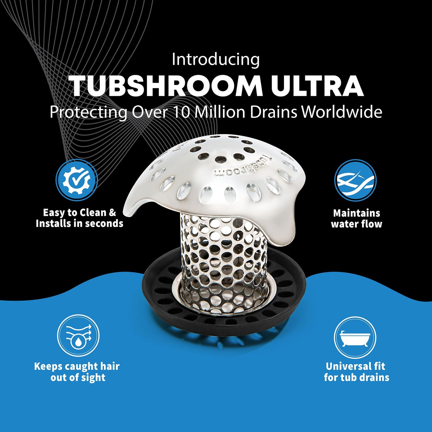 TubShroom Ultra Revolutionary Bath Tub Drain Protector Hair Catcher/Strainer/Snare Stainless Steel, 1-Pack, Silver