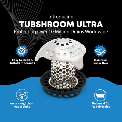 TubShroom Ultra Revolutionary Bath Tub Drain Protector Hair Catcher/Strainer/Snare Stainless Steel, 1-Pack, Silver