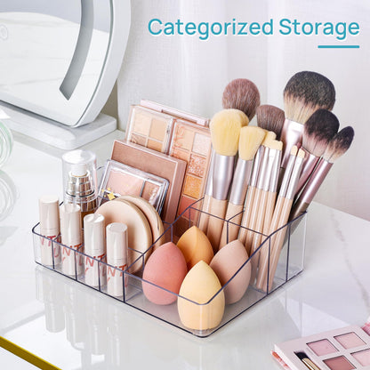Vtopmart 3 Tier Clear Makeup Organizer with Drawer, Cosmetic Storage for Dresser Countertop and Bathroom Vanity, Skincare Organizer for Lipstick Brush Holders
