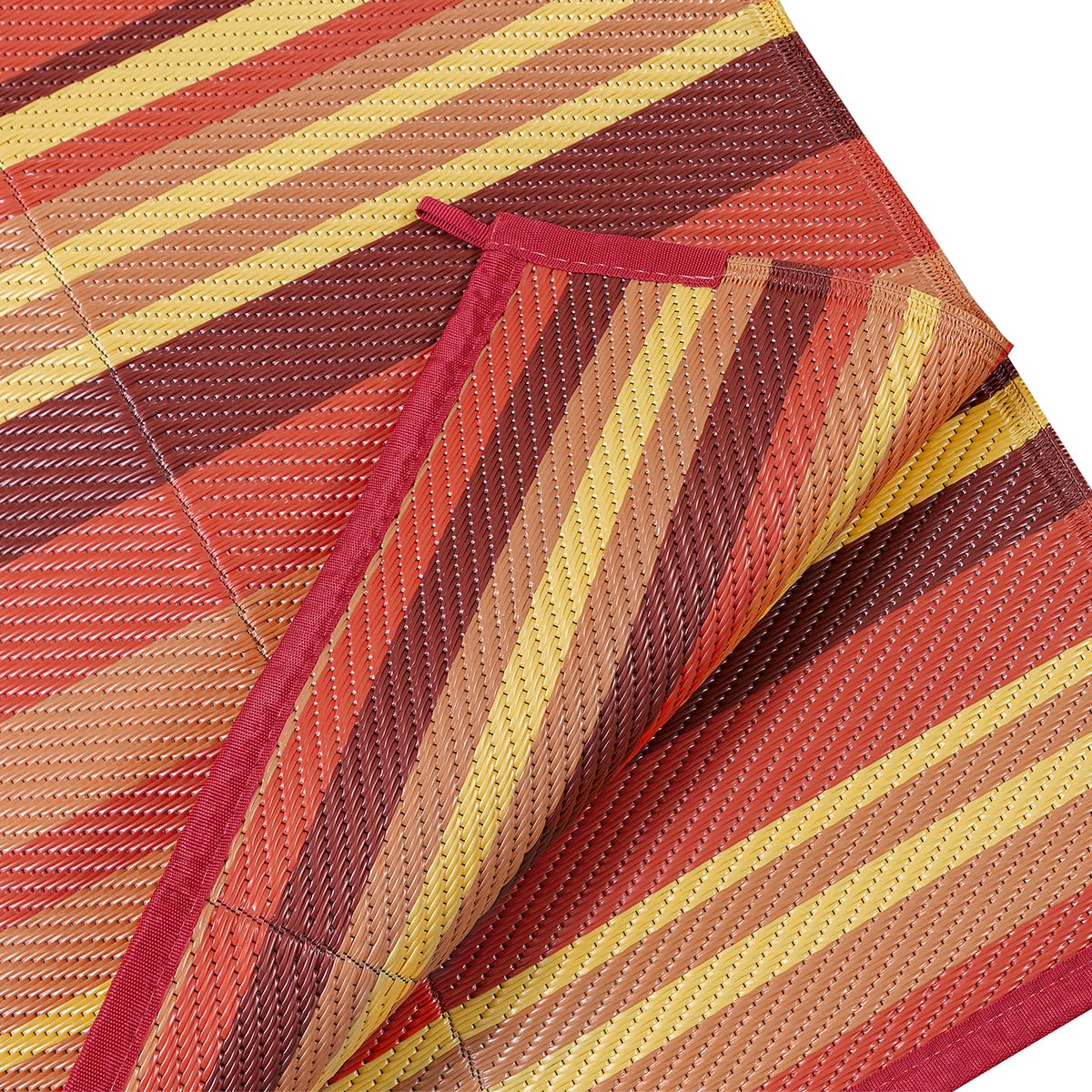 WondRg Outdoor Rug Patio Mat 5x8 Waterproof Plastic Straw Red Orange Stripe Tapis Exterieur for Camping Picnic Deck Washable Outside Carpet Balcony Backyard Porch RV Portable Reversible Lightweight