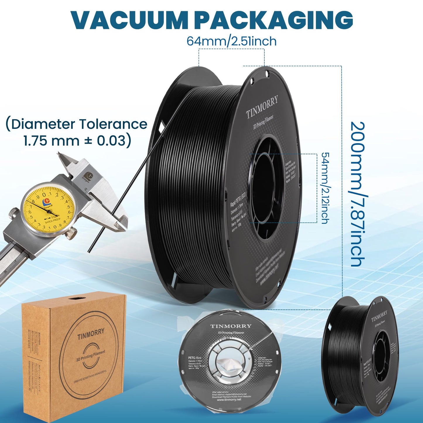 TINMORRY Rapid PETG Filament 1.75mm, 3D Printer Filament for High Speed Printing, Fits Most FDM 3D Printers, 1 KG Spool, PETG Black
