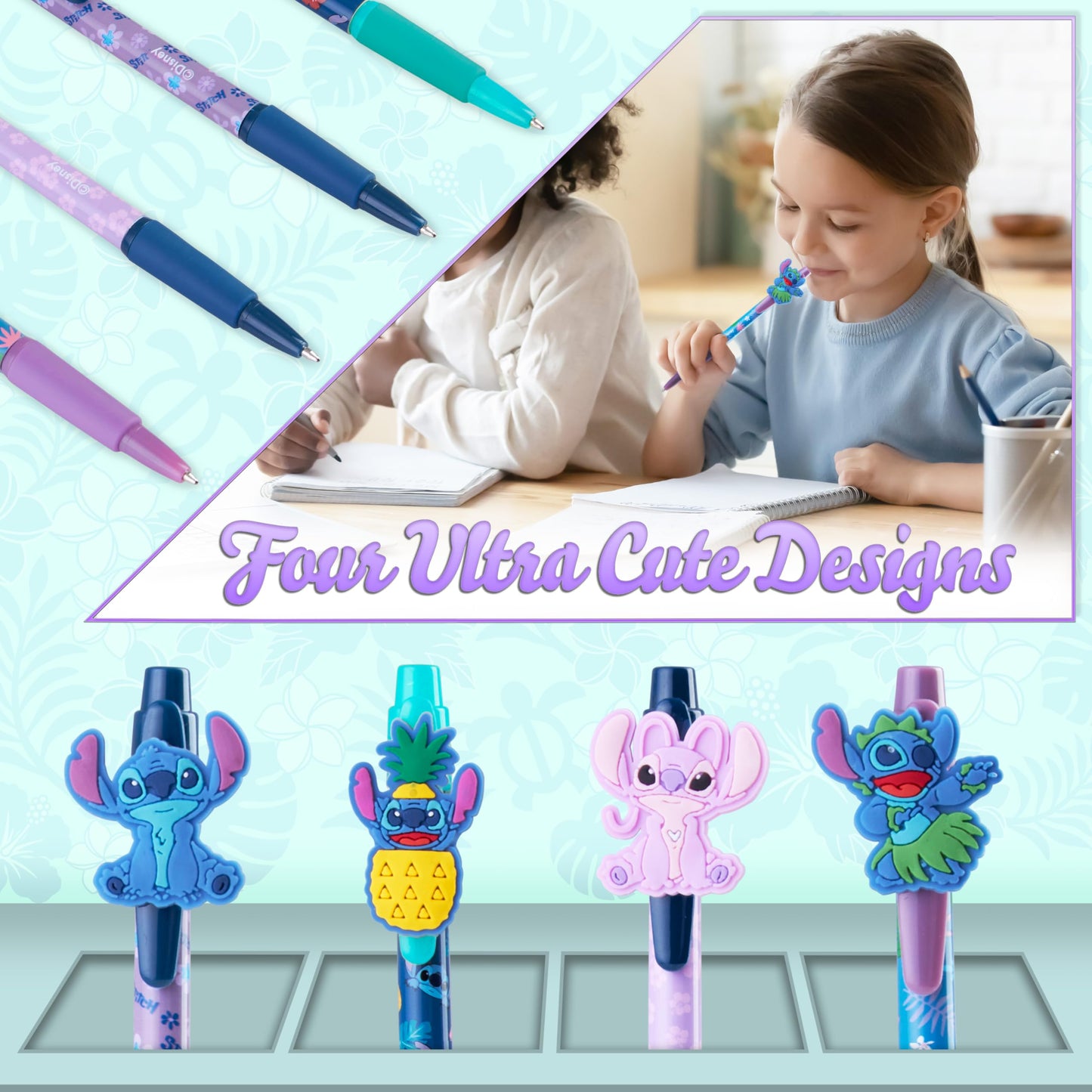 Disney Stitch Pen Set for Girls Teens Black Ballpoint Pen Uni Office School Supplies Gift Set of 4 Kawaii Womens Stationery Stitch Gifts