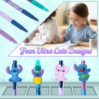 Disney Stitch Pen Set for Girls Teens Black Ballpoint Pen Uni Office School Supplies Gift Set of 4 Kawaii Womens Stationery Stitch Gifts