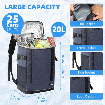 Bagtopia Camping Cooler Backpack Insulated Leakproof Backpack 30Cans, Travel Picnic Beach Lunch Cooler Bag for Men Women