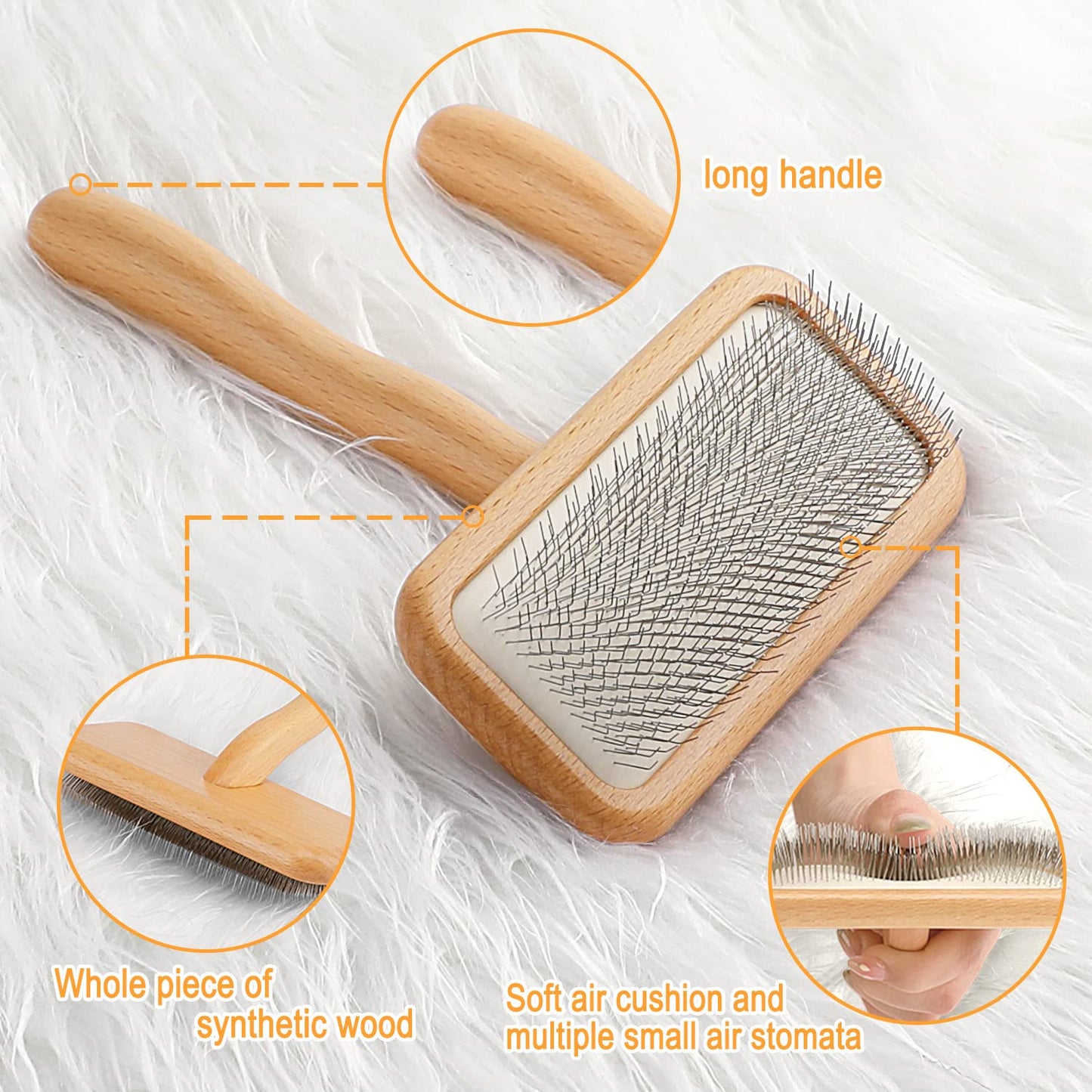 Carpet Rake-Sheepskin Wool Brush and Sheepskin Brush Cleaner Comb, More Suitable for Pile Carpets/Rugs, for Carding Fur, Restore Carpets Softness and Texture (Wood, 2PCS(Big+ Small)