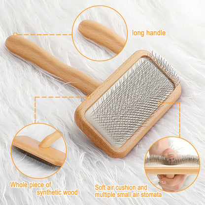 Carpet Rake-Sheepskin Wool Brush and Sheepskin Brush Cleaner Comb, More Suitable for Pile Carpets/Rugs, for Carding Fur, Restore Carpets Softness and Texture (Wood, 2PCS(Big+ Small)