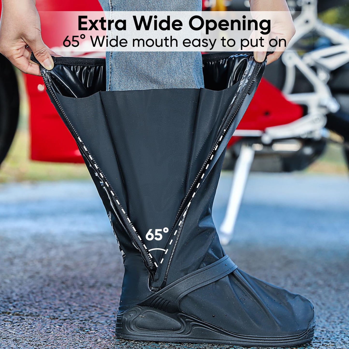 Waterproof Shoe Covers, Thickened Rain Boot Shoe Cover Reusable & Foldable Non-Slip with Reflector for Men Women