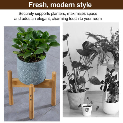 Sturdy Cross Plant Stands - Natural Finish, Oversized 12.59" Base, Adjustable 3.54"-7.48" Height, Flip Design, Reinforced Bamboo Braces Stand for Orchid, Potted Plants