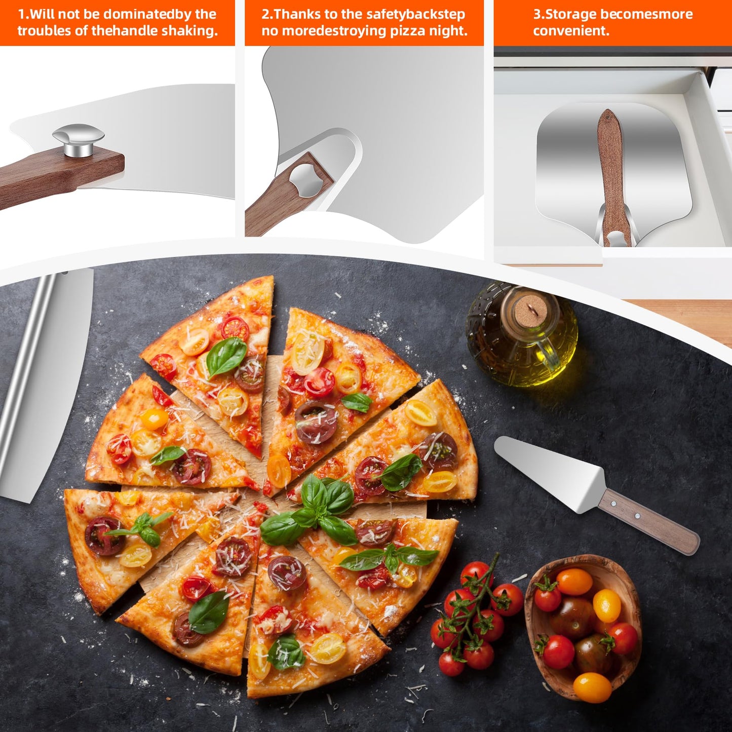 Pizza Peel Aluminum Pizza Spatula,12x 14" Metal Pizza Paddle with Foldable Wooden Handle,Pizza Rocker Cutter,Pizza Server,for Pizza Oven(Gift-Ready)