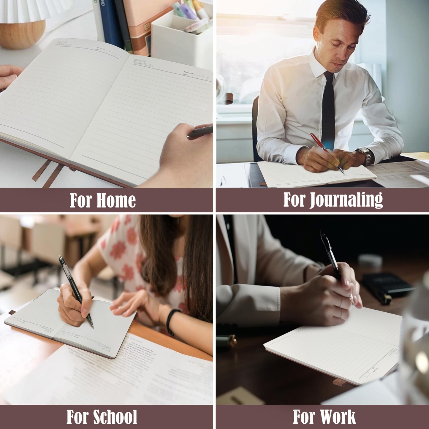 256 Pages Journal Notebook [2 Pack], A5 Leather Notebooks for Work, School, 100GSM College Ruled Journals Lined Pages, VALIDASS Meeting Laboratory Notebook for Women,Men(Black_Brown)