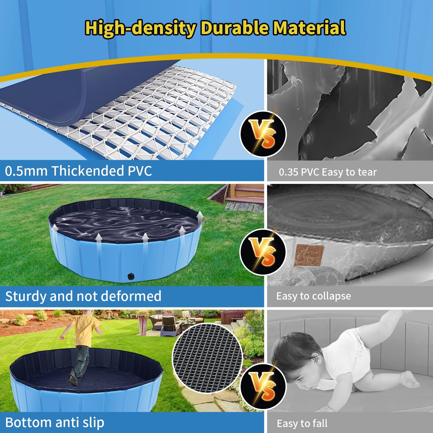 CACSPS Foldable Dog Pool, 32" x 8" Kiddie Pool with Hard Plastic, Non-Slip Dog Bath Tub for Outdoor Backyard, Collapsible Dog Swimming Pool for Kids Dogs Pets (Blue)
