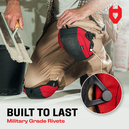 NoCry Flooring, Roofing and Gardening Knee Pads for Men and Women with Thick Soft Foam Padding, Non Slip Leather Cover, Strong Double Straps and Adjustable Easy-Fix Clips; Kneeling Pads for Work. Red