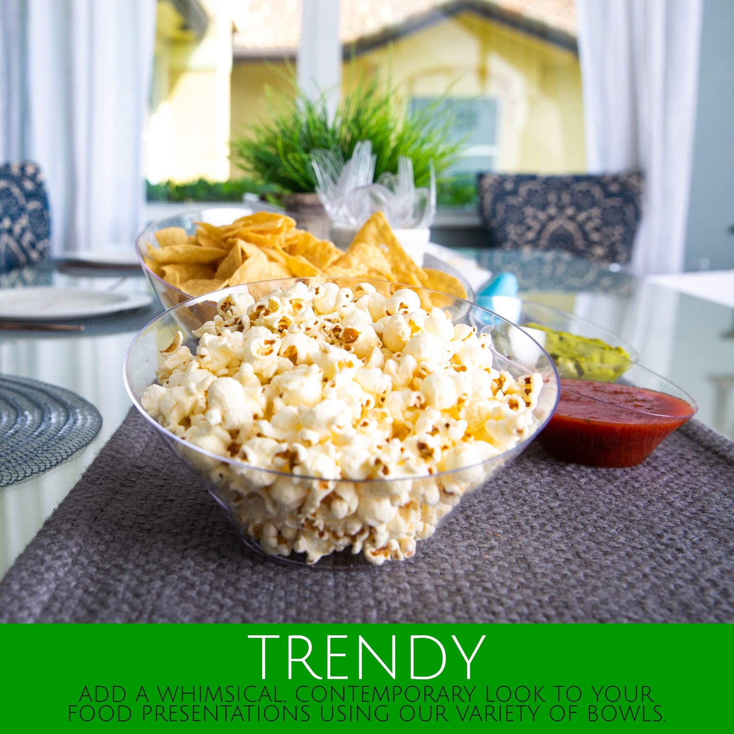 PLASTICPRO Disposable Angled Plastic Bowls Round Large Serving Bowl, Elegant for Party's, Snack, or Salad Bowl, Clear Pack of 4