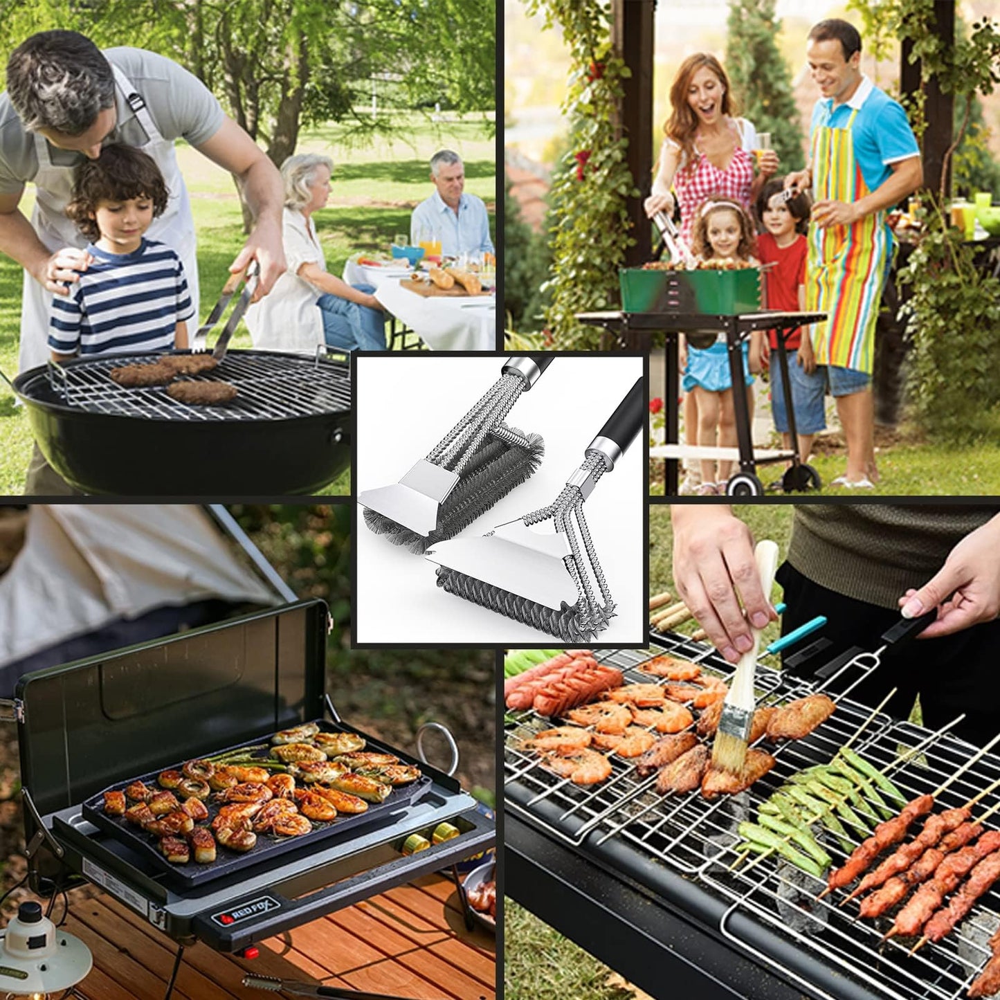 2 Packs BBQ Grill Brush, BBQ Brush Cleaner for Grill, Stainless Steel BBQ Cleaning Brush with Scraper, BBQ Accessories Suitable for Gas, Charcoal, Infrared & Barbecue Grill