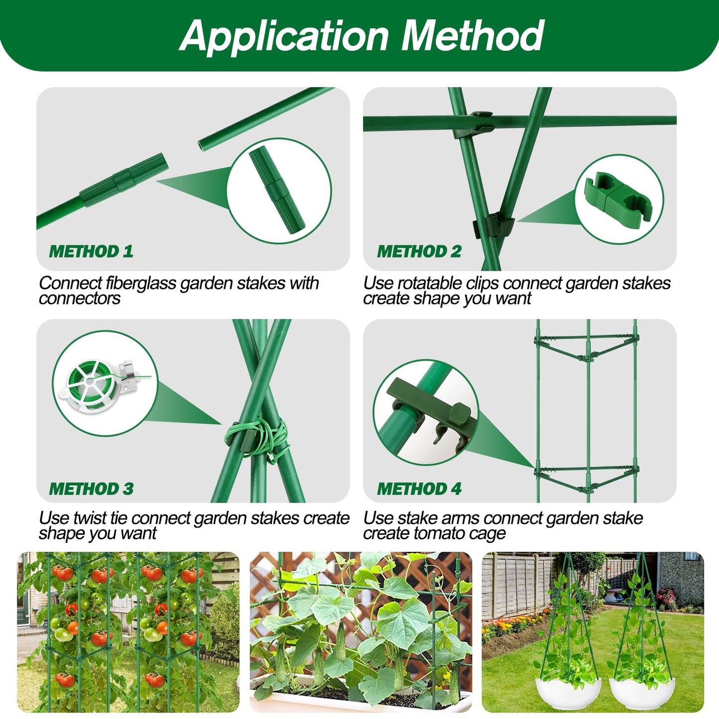 123PCS Garden Stakes Set with 36PCS 16 Inch Fiberglass Plant Sticks and Stake Arms, DIY 4ft 5ft 6ft 7ft 8ft Tomato Stakes, Garden Stakes for Vegetables Tomato Pepper Indoor Outdoor Plants