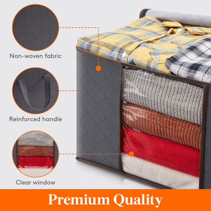 Lifewit 4 Pack Clothes Storage Bag, Foldable Storage Bins for Clothes, Blankets, Fabric Wardrobe Closet Organizers with Reinforced Handle, Sturdy Zipper, Moving Bags With Clear Window, Grey