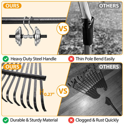 Rake for Leaves, Leaf Garden Rake, Yard Rakes for Lawns Heavy Duty, Metal Tools with 9" Small Narrow Rake Head, 37”-79” Adjustable Long Handle, 11 Steel Tines, Quick Clean up Rake for Shrub, Camping