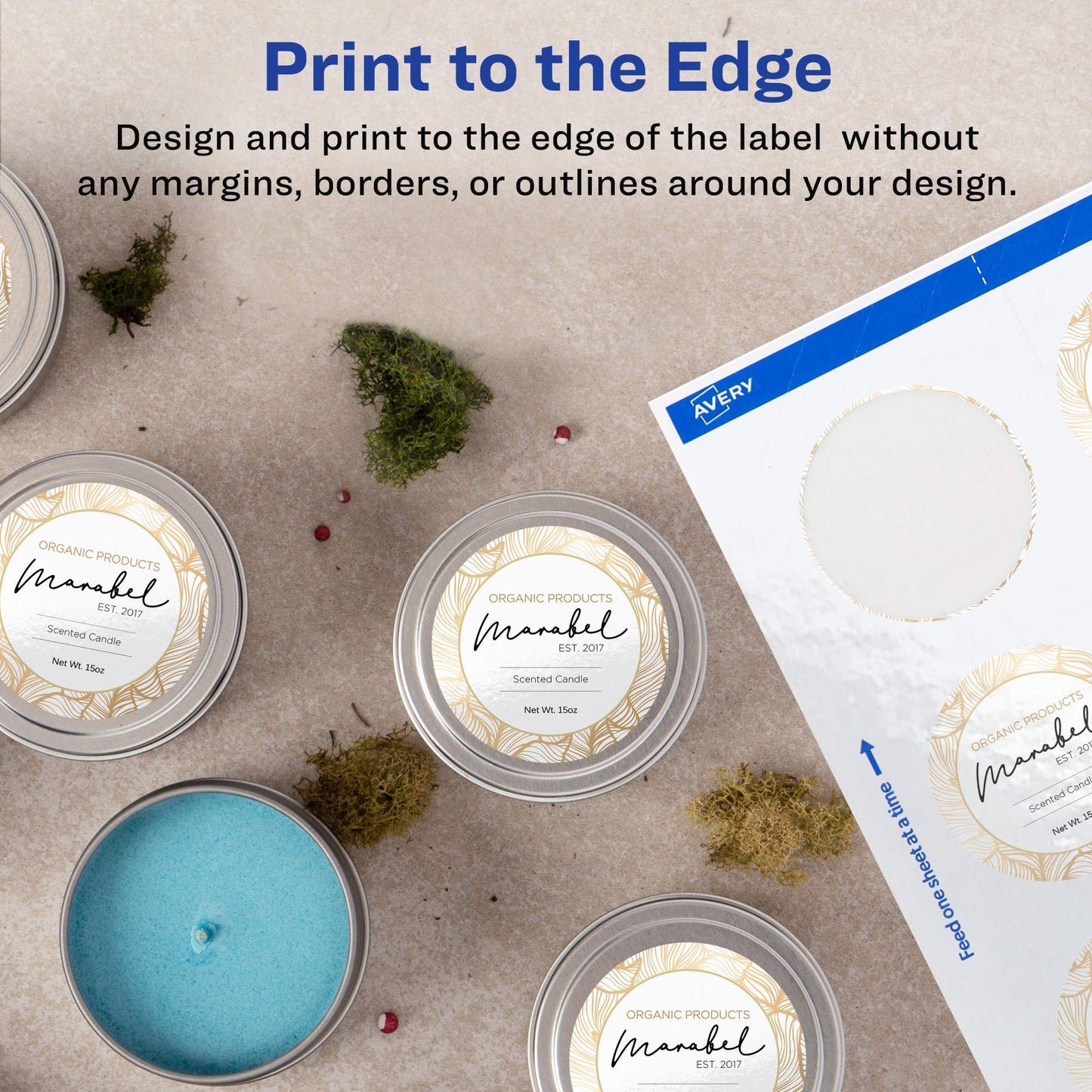 Avery Print - To - The - Edge Round Labels, Glossy White, 2.5-Inch Diameter, 90 Labels (22830)