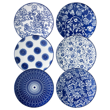 Cerkik Ceramic Dessert Plates Set - 6 Inch Mini Appetizer Plates for Kitchen - Small Salad Plate for Cake Snacks Side Dish, Microwave Dishwasher Safe, Gift, Vintage Blue