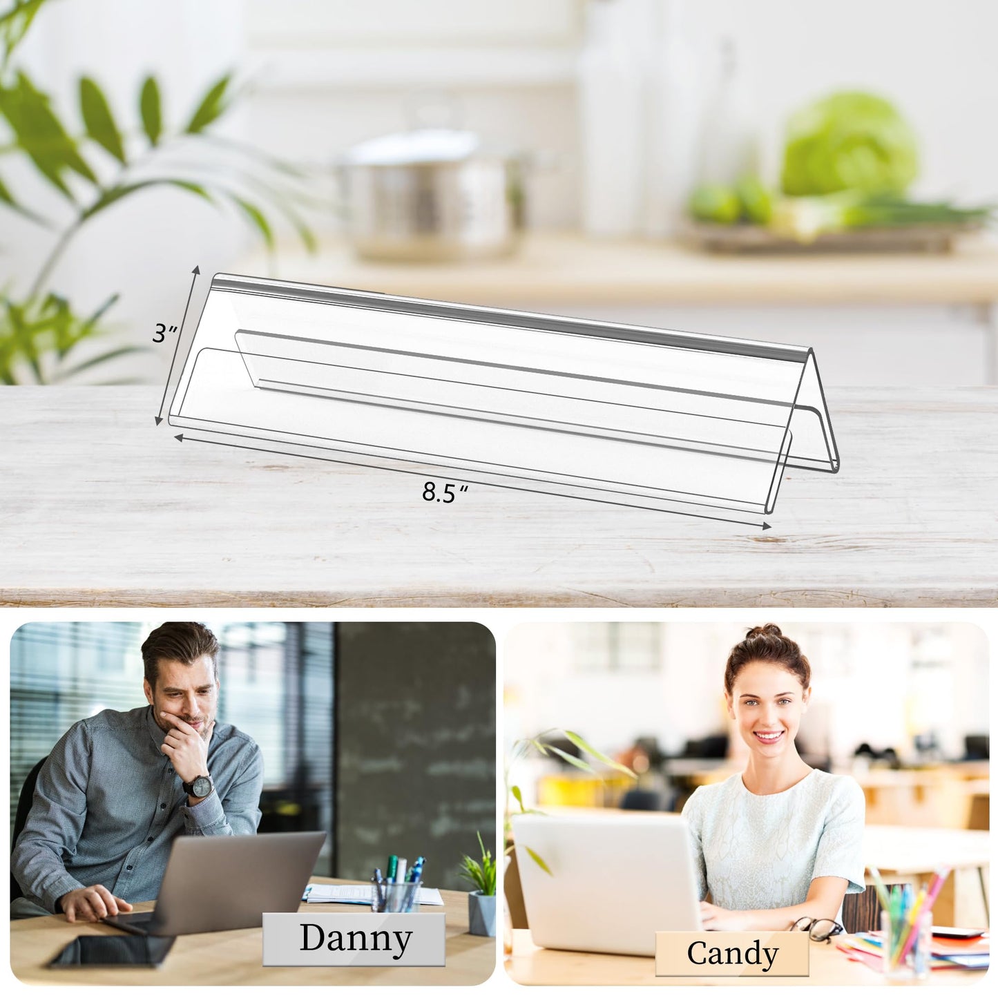 Dingelex 12 Pack Acrylic Desk Name Plate Holder, Clear Small 8.5 x 3 Double Sided Display Sign Holder Acrylic Name Tent Holders Plastic Office Business Desk Sign Holder Teacher Name Plate