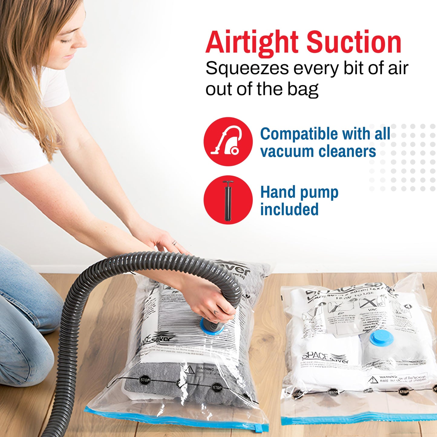 Spacesaver Vacuum Storage Bags Small 10-Pack - Vacuum Seal Bags for Clothing, Comforters, Blankets, and Bedding - 60 x 40 cm Space Saver Bags for Travel and Home Organization with Hand Pump Included