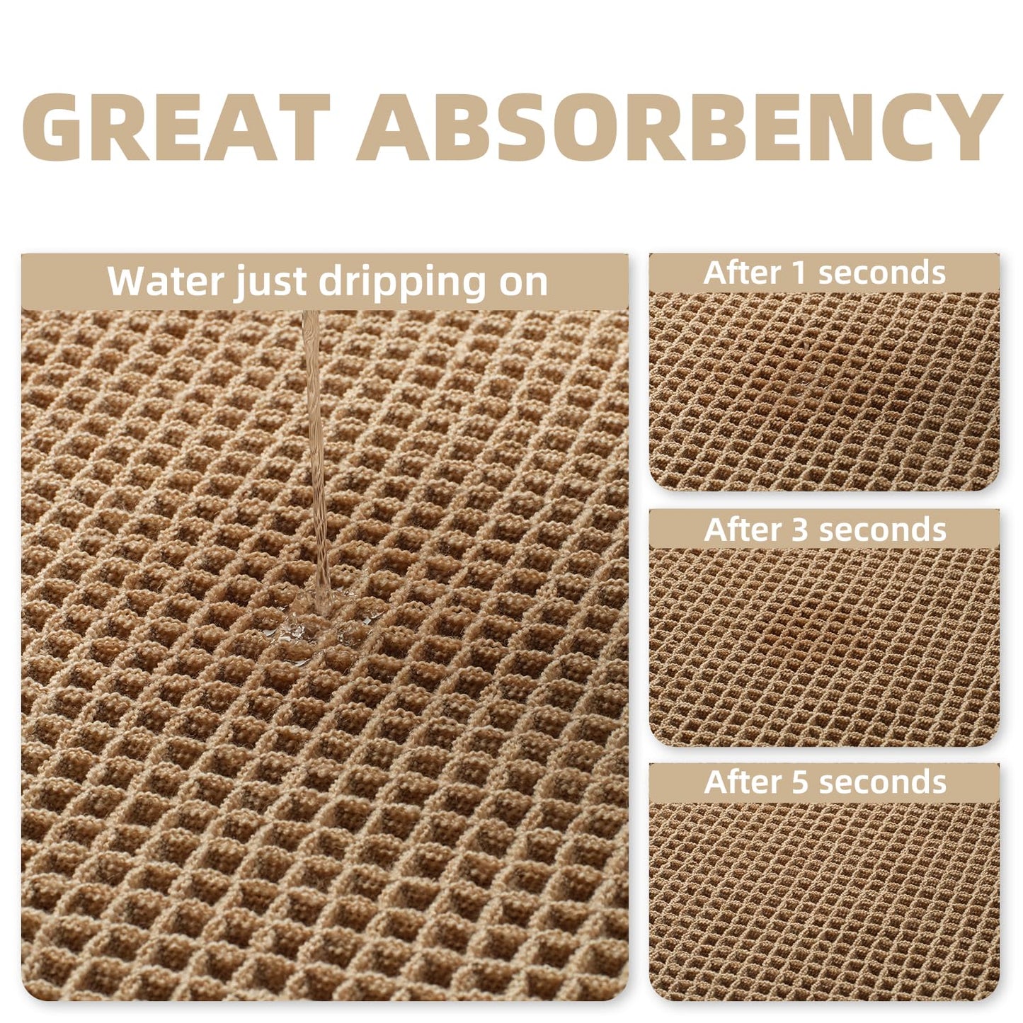 Upgraded Waffle Bath Mat Non Slip Super Absorbent Quick Dry Bath Mats for Bathroom Floor Machine Washable Bathroom Mat Ultra Soft Boho Bathroom Rugs with Tassels Beside Tub, 24" x 36", Brown