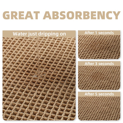 Upgraded Waffle Bath Mat Non Slip Super Absorbent Quick Dry Bath Mats for Bathroom Floor Machine Washable Bathroom Mat Ultra Soft Boho Bathroom Rugs with Tassels Beside Tub, 24" x 36", Brown