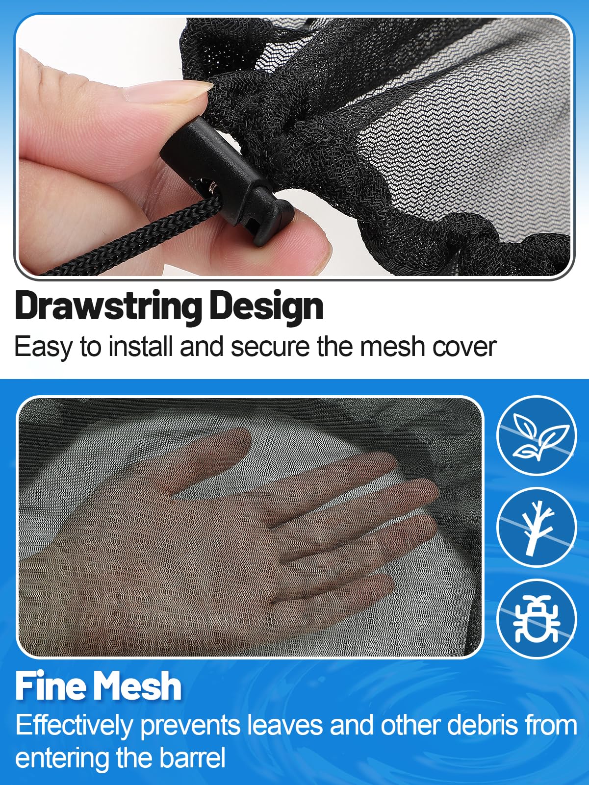 4 Pcs Mesh Cover for Rain Barrels - Rain Barrel Net Cover with Drawstring Rain Barrel Netting Screen for Preventing Fallen Leaves Debris and Small Objects in The Garden or Under The Eaves - 39in