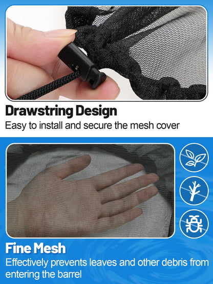 4 Pcs Mesh Cover for Rain Barrels - Rain Barrel Net Cover with Drawstring Rain Barrel Netting Screen for Preventing Fallen Leaves Debris and Small Objects in The Garden or Under The Eaves - 39in
