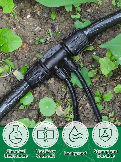 20PCS Locked Barbed Tee Connectors, Kalolary 1/2" to 1/4" Drip Irrigation Fittings Kit 12/16mm to 4/7mm Tube Lock Female Connector 4-Way Barbed Lock Irrigation Parts for Watering System (Black)
