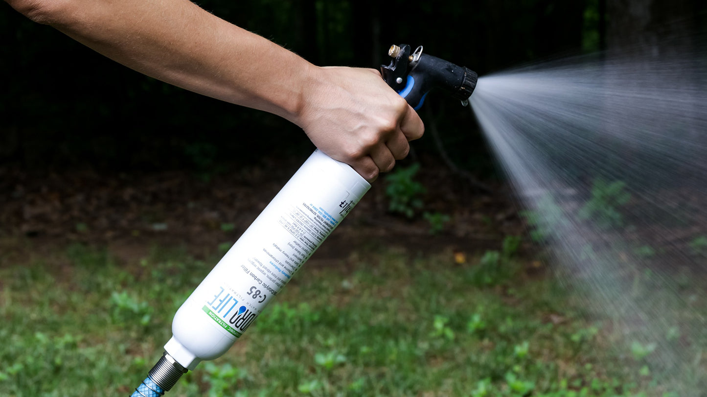 Camco Mfg Hydro Life 52700 Inline Water Filter (with Flexible Hose Protector, Hydroponics C-85), White