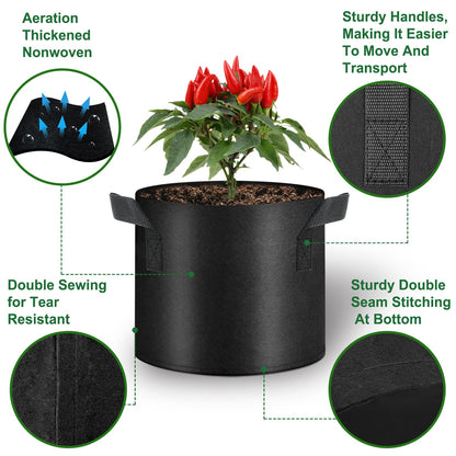 Remiawy Grow Bags, 10 Pack 5 Gallon Aeration Fabric Pots with Handles Reusable Heavy Duty Thickened Nonwoven Indoor Outdoor Garden Plant Containers for Growing Potatoes Tomatoes Plants and Vegetables