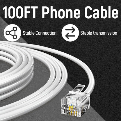 Uvital 100 Feet White Phone Extension Line Cord, Standard RJ11 6P4C Telephone Cable Wire, Landline Phone Wire for Telephone, Modem, Fax Machine