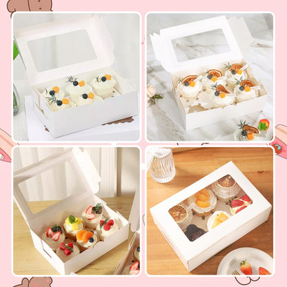20 PCS White Paper Cupcake Boxes with 6 Cavity Cookie Gift Boxes with Clear Window 6 Treat Holder Cupcake Containers Bakery Cake Box for Birthday Party Bakery Supplies
