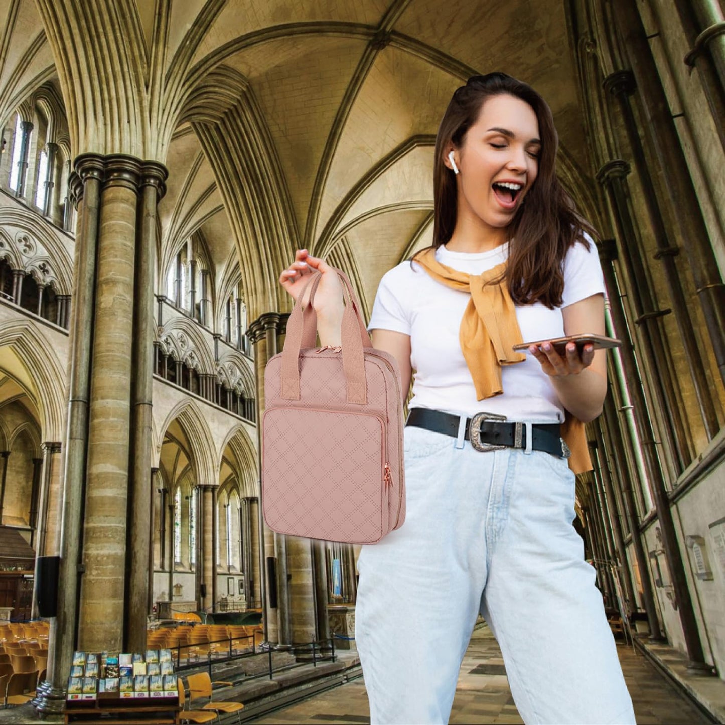 Bible Cover for Women, Bible Case,Carrying Bible Bag Scripture Case Church Bag Bible Protective with Font & Back Zippered Pocket