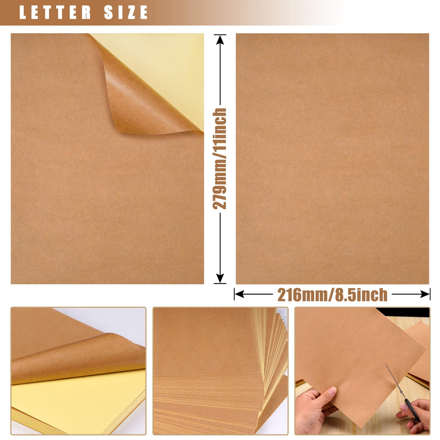 100 Sheets Kraft Sticker Paper Labels,Full Sheet Printable Sticker Paper Label 8.5" x 11" Self-Adhesive Labels for Laser & Inkjet Printer