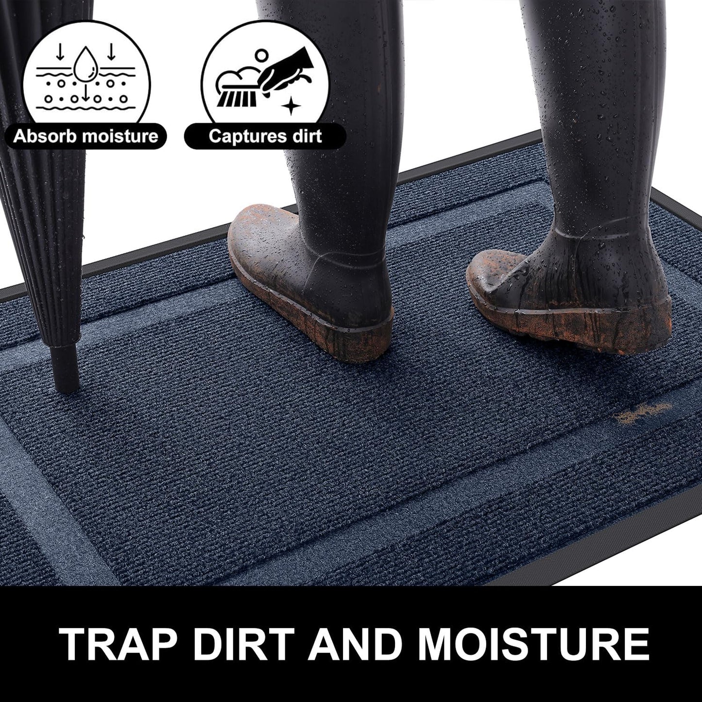 Arotive Front Door Mat Outdoor Indoor Entrance, Non Slip Heavy Duty Sturdy Natural Rubber Mat, Durable & Fade Resistant, Easy Clean Low Profile Welcome Mat for Entryway and Patio, 30 x 17, Navy