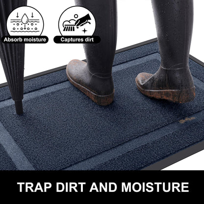 Arotive Front Door Mat Outdoor Indoor Entrance, Non Slip Heavy Duty Sturdy Natural Rubber Mat, Durable & Fade Resistant, Easy Clean Low Profile Welcome Mat for Entryway and Patio, 30 x 17, Navy